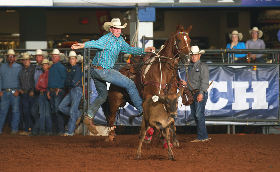 Cutter Bruce in the tie down at the 2023 Cinch World Championship Junior Rodeo.