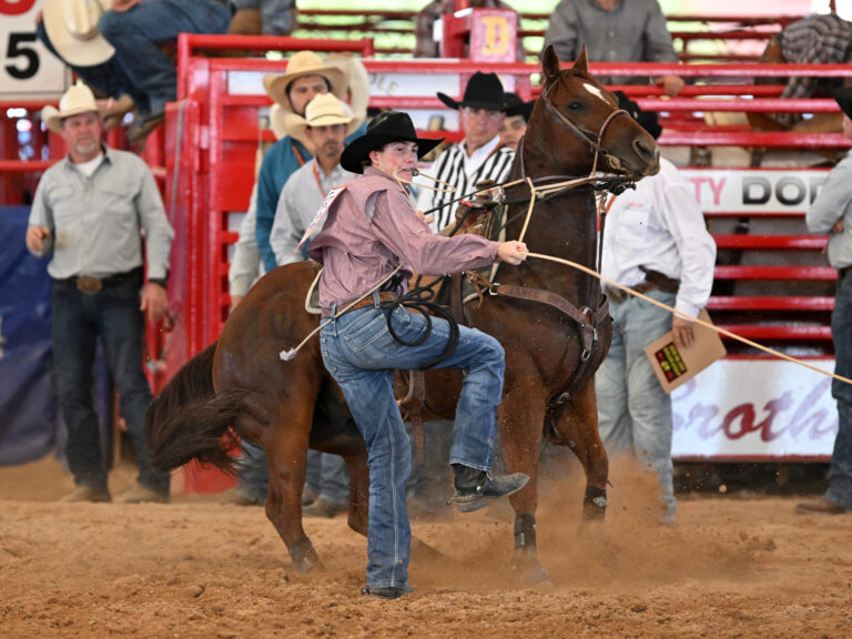Booker McCuthen competes in the tie-down at the 2023 RAM Southeastern Circuit Finals Rodeo.