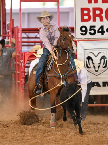 Cole Walker competes in the tie-down at the RAM Southeastern Circuit Finals Rodeo.