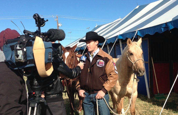 Caleb Smidt is interviewed before his first appearance at the NFR in 2013.