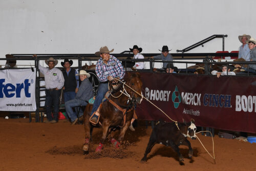 Dontae Pacheco held onto his high callback position to win the 19 & Under Hooey Jr. Patriot Last Chance Qualifier.