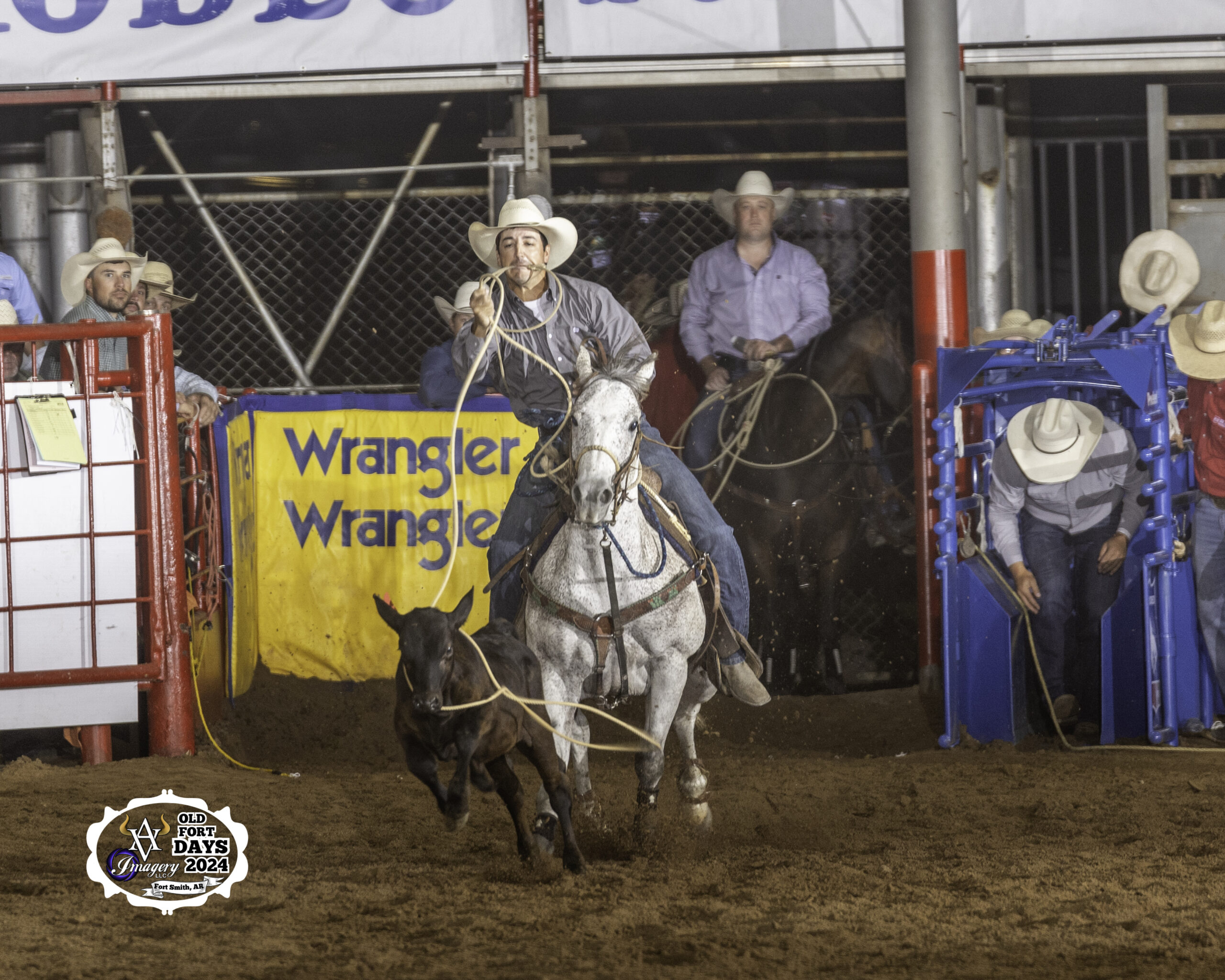 Ike Fontenot ropes a calf at the Old Fort Days Rodeo in 2024.