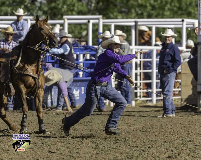 Tie-Down roper Kincade Henry at the 2024 Home of Champions Rodeo in Red Lodge, Montana.