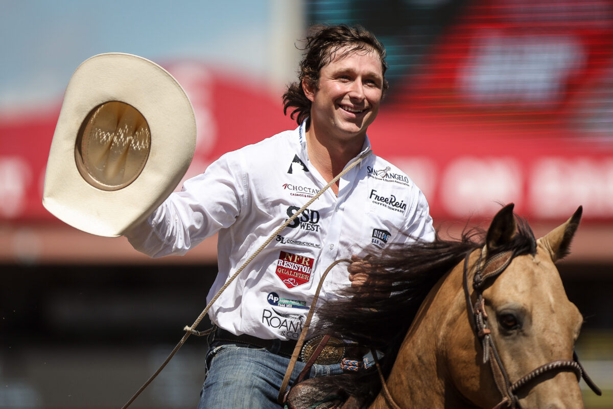 Ty Harris taking a victory lap after winning round one of Pool B at the Calgary Stampede.