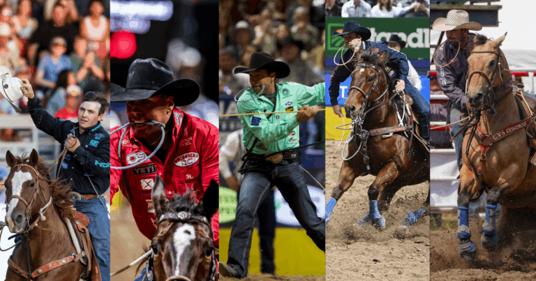 From left to right: Riley Webb and Rudy, Shad Mayfield and Lollipop, Haven Meged, Shane Hanchey and Bugsy and Logan Bird and Peso.