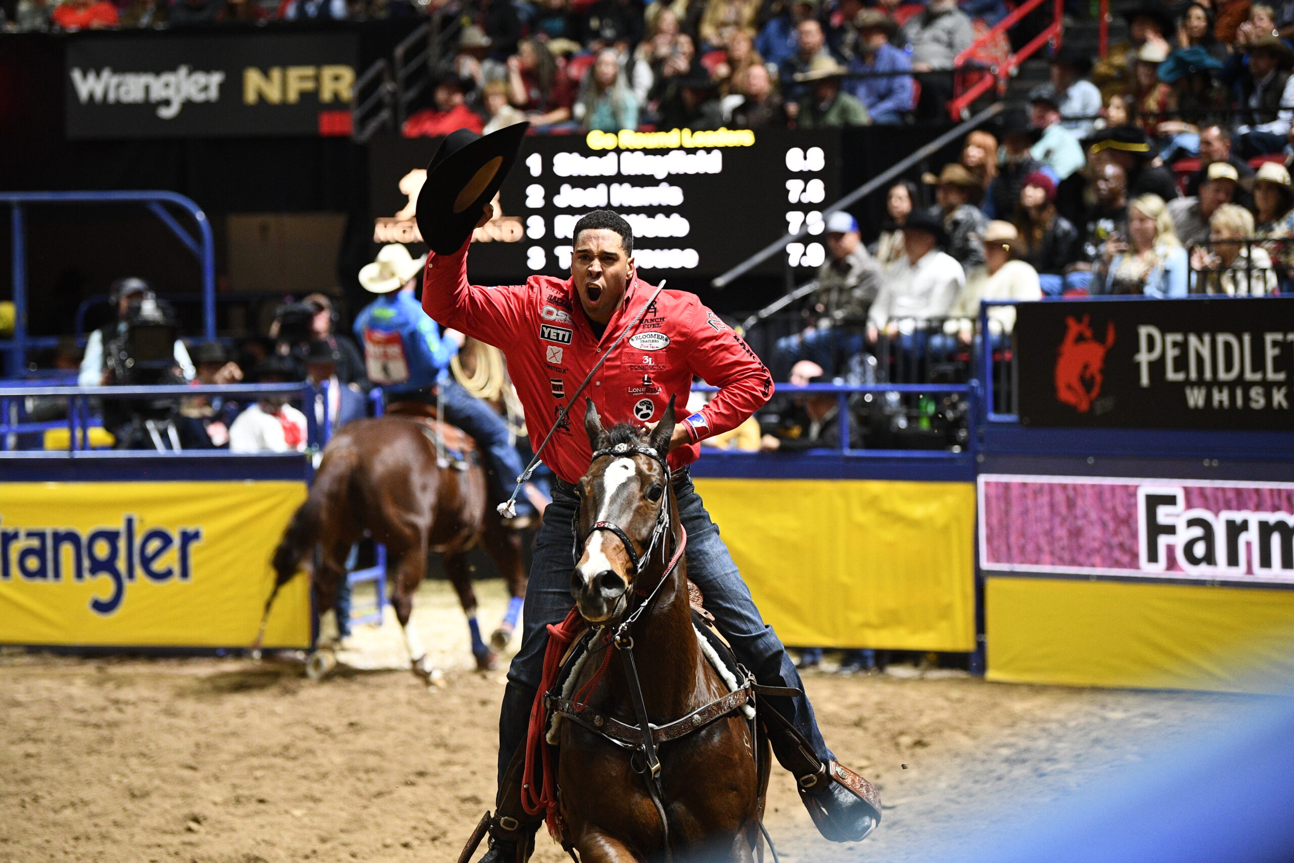 Shad Mayfield taking a victory lap on Lollipop at 2025 NFR
