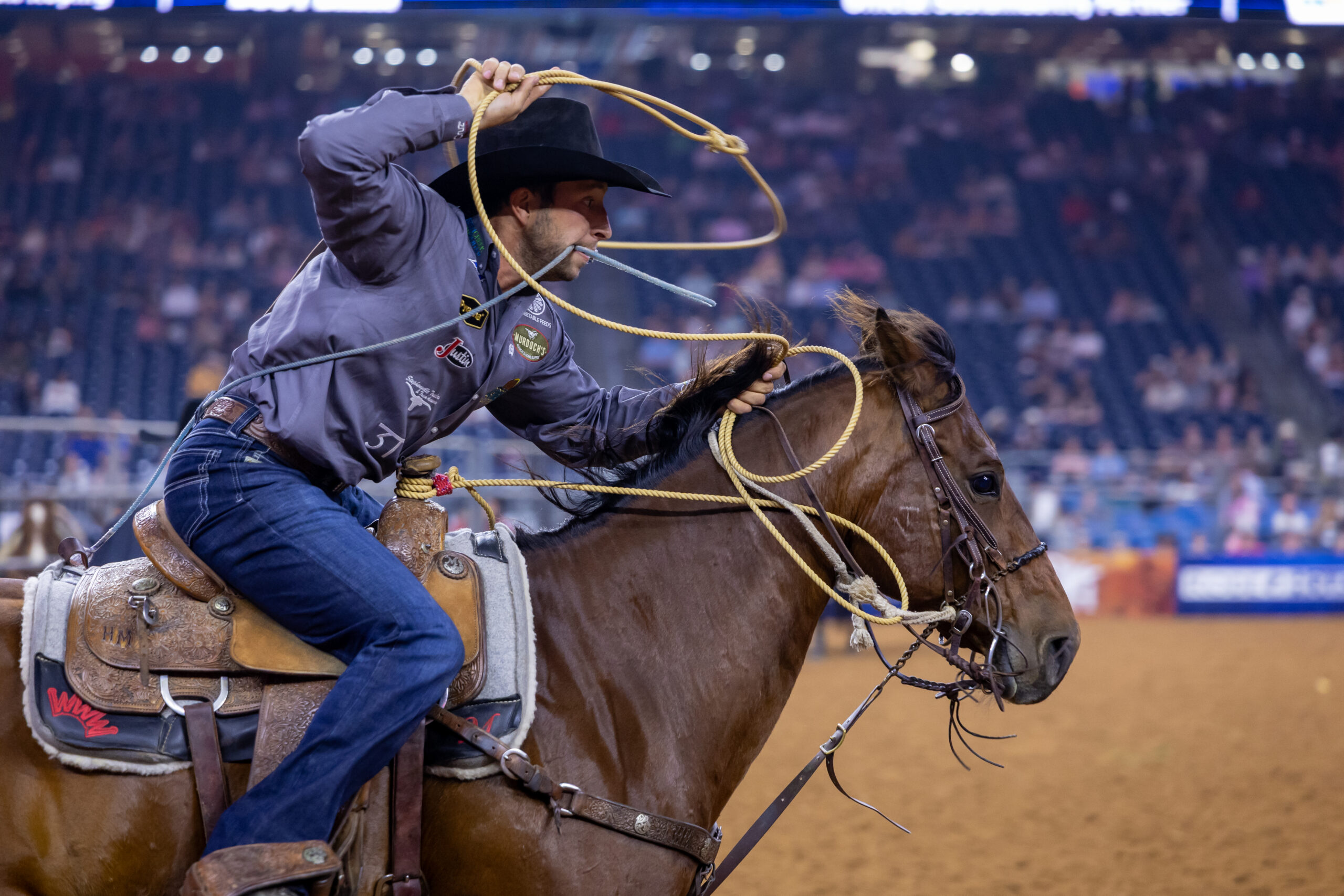 Haven Meged roping at RodeoHouston