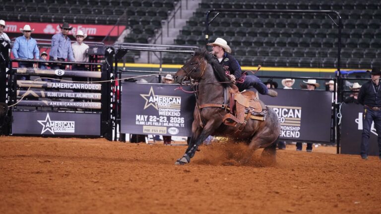 Kincade Henry and Duals Crescent Boon, "Mario" winning the 2026 American Rodeo.