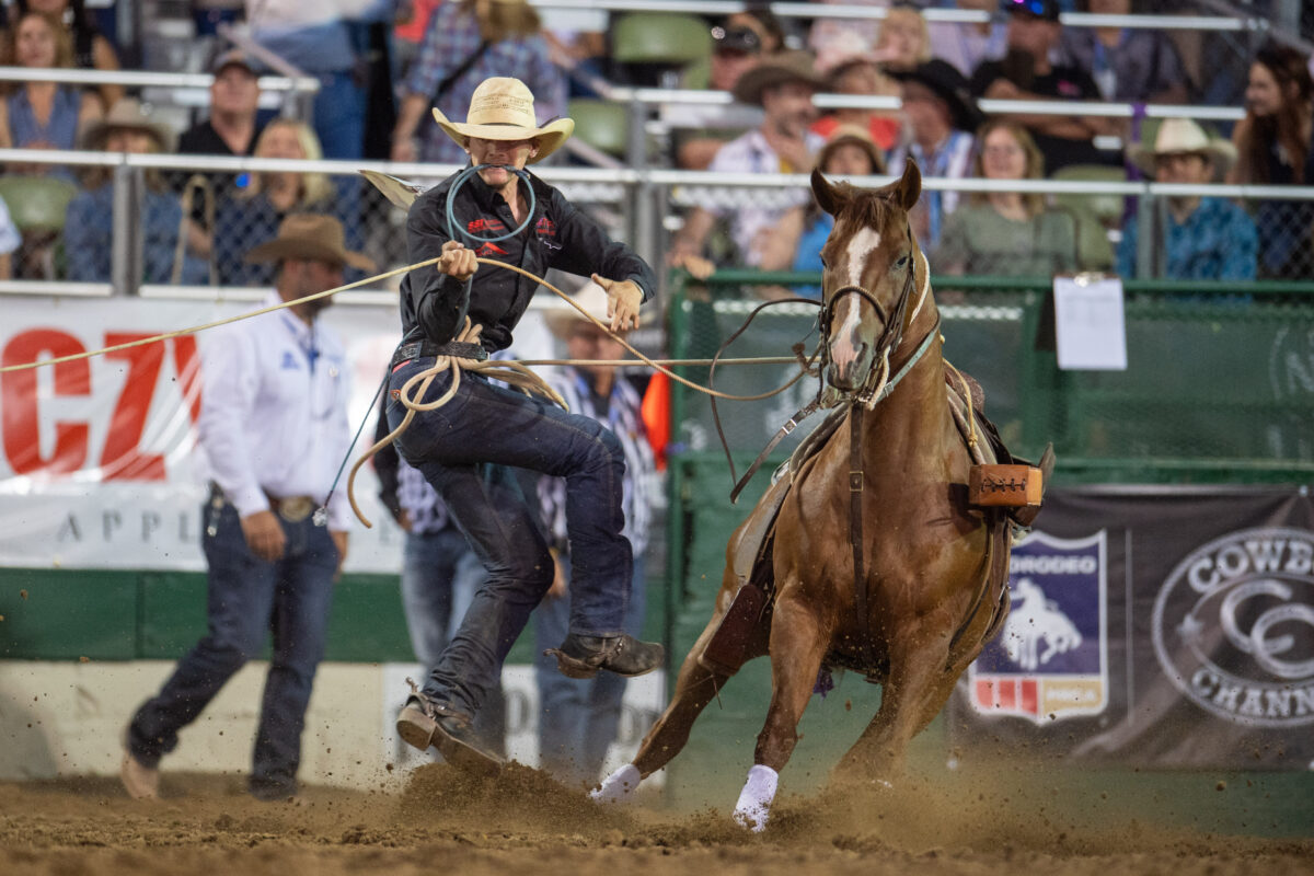 Kyan Wilhite tying the calf roping arena record in Reno