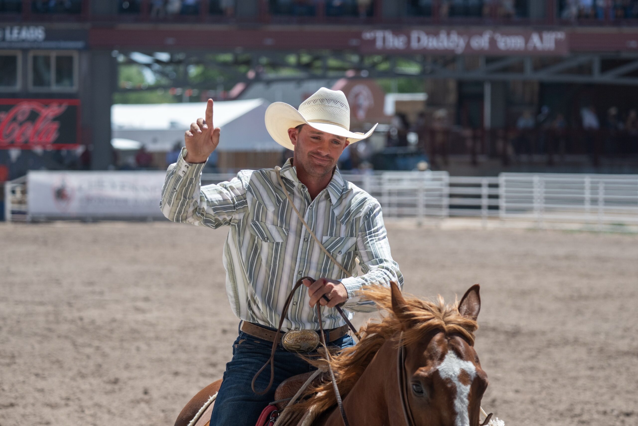 Britt Bedke taking a victory lap at Cheyenne after his 2026 win.